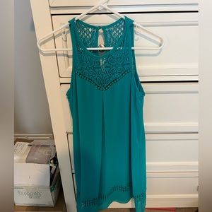 High neck teal formal dress